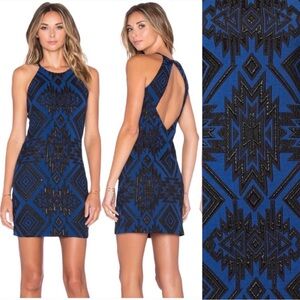 Parker for Revolve Jaden Aztec Cocktail Mini dress Blue Black Metallic Gamma NWT